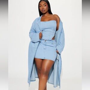 Darla Denim 2 Piece Corset & Skirt Set - Light Wash